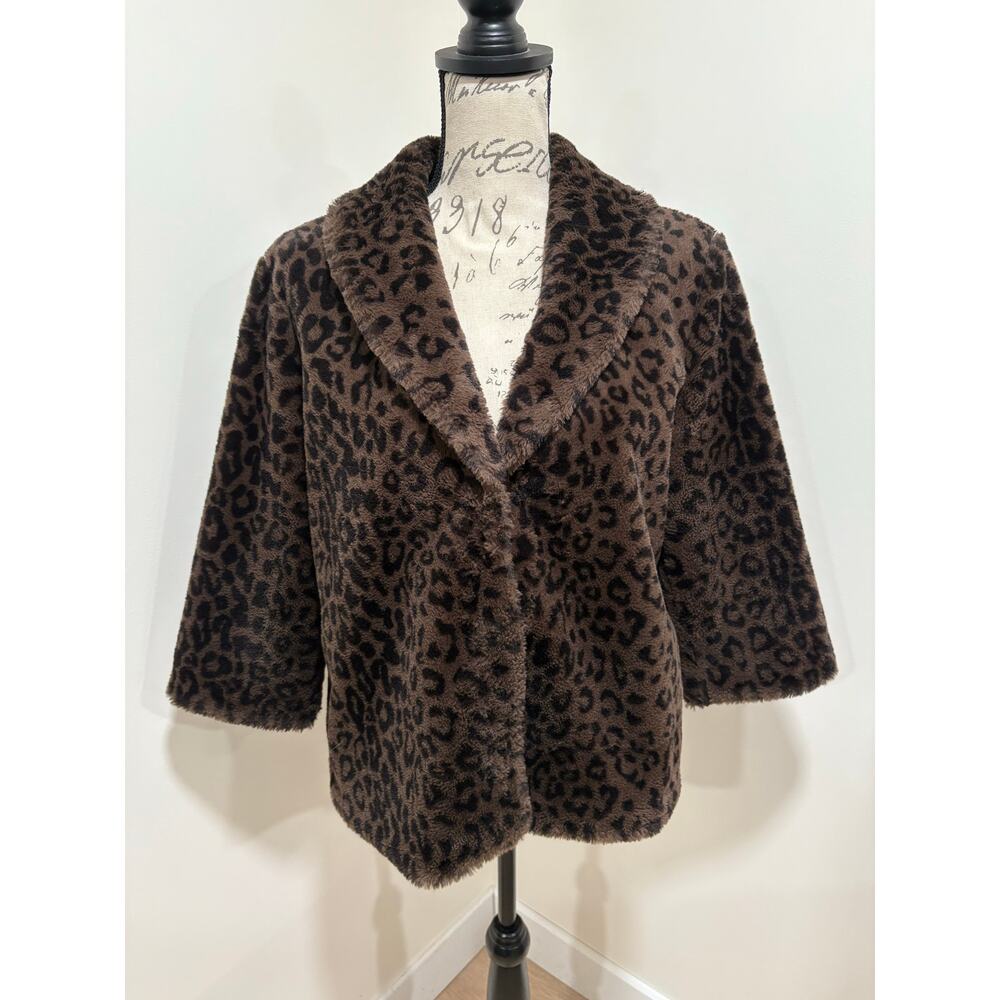J. McLaughlin Brown and Black Faux Fur Leopard Blazer